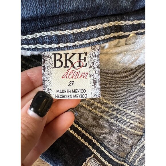 BKE STELLA Denim Blue Jeans Women's Size 27 24" CROP 3" Single Cuff Preppy Party - Picture 3 of 16